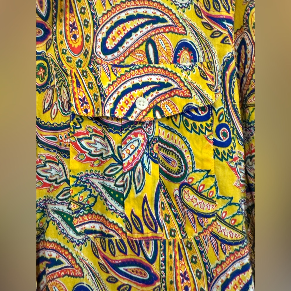Lauren Ralph Lauren Women’s Large Yellow Paisley Shirt Roll Tab sleeve blouse - Picture 5 of 13